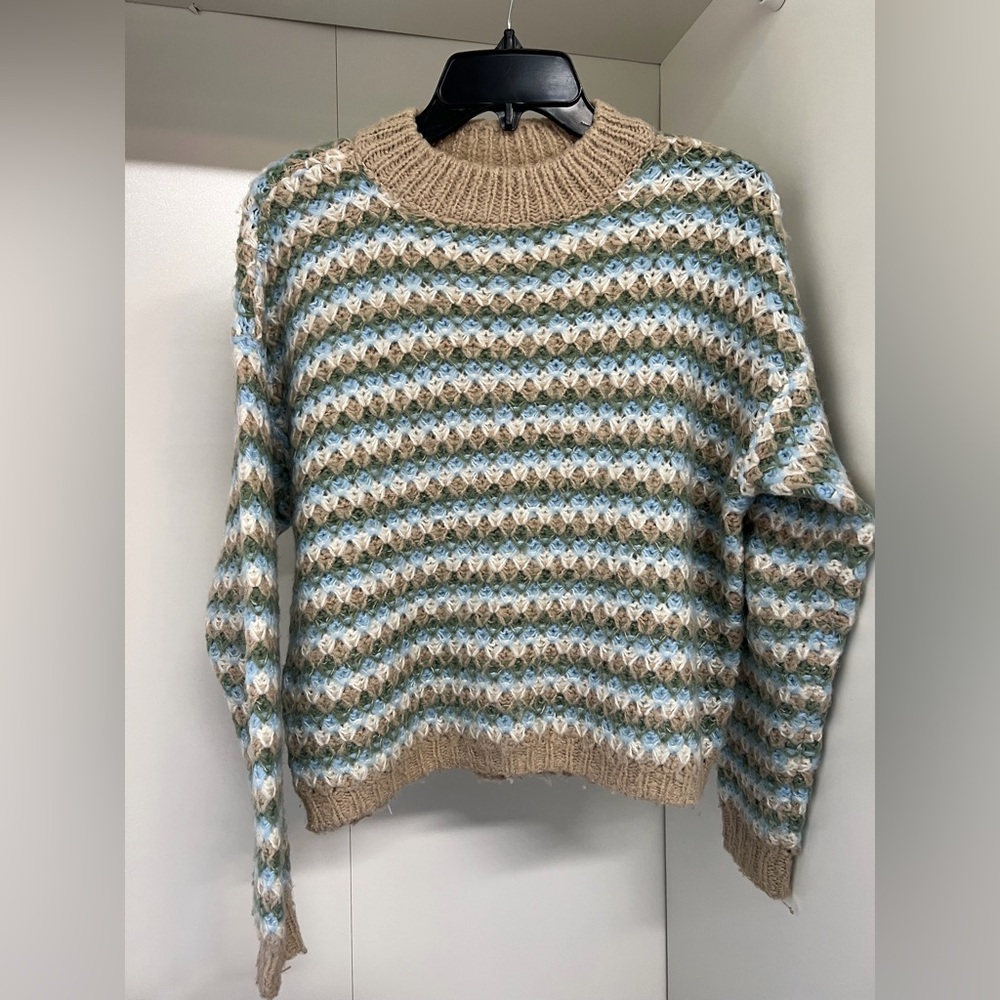 RSQ Striped Knit Sweater - Beige, Blue, and Green